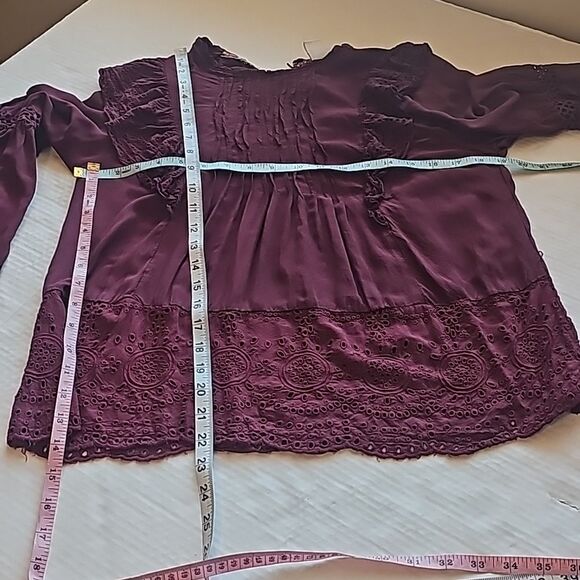 Knox Rose pullover bohemian style long sleeve top with lace size medium - Picture 10 of 12